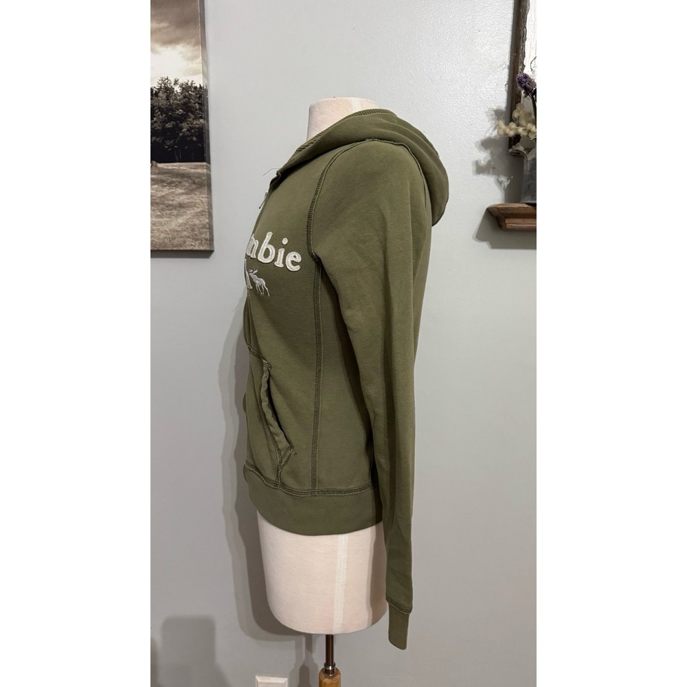 Abercrombie & Fitch green patch spell out Y2K soft AF fleece full zip hoodie SM - Picture 3 of 8